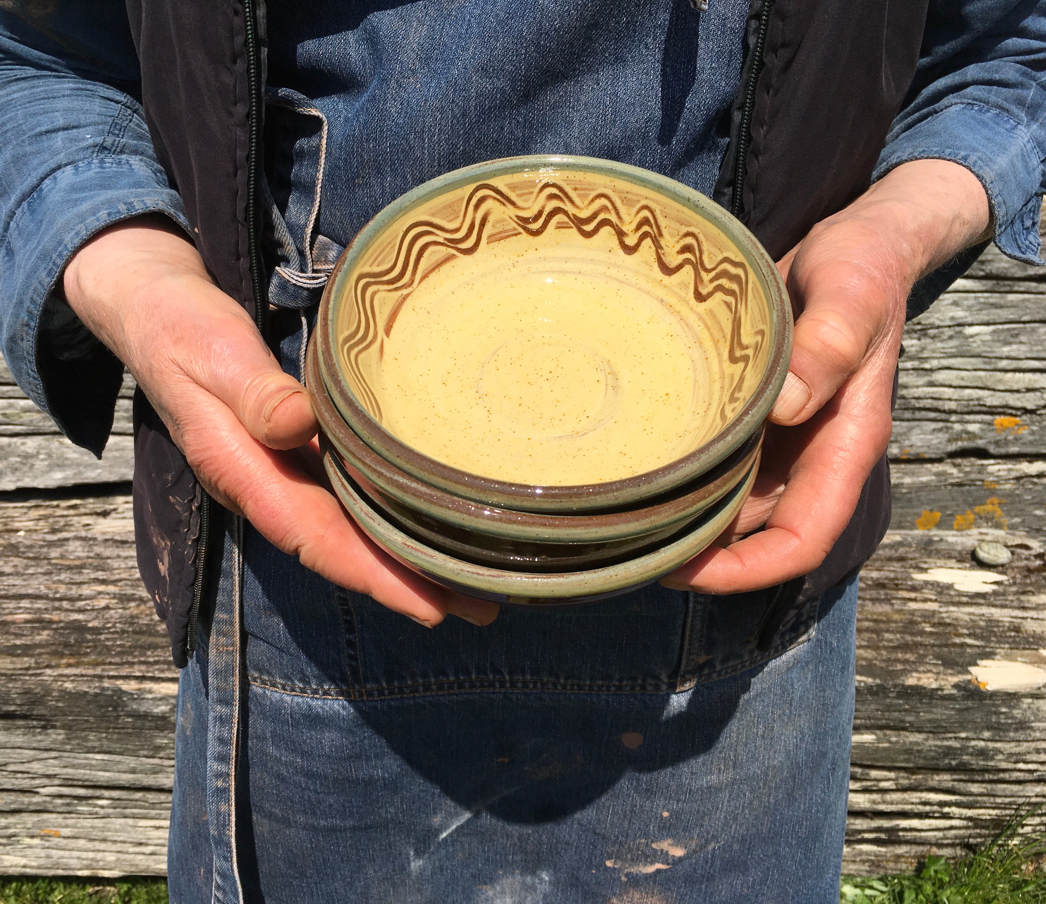 Cream Bowl with Wavy Lines