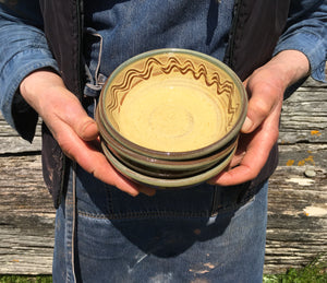 Cream Bowl with Wavy Lines
