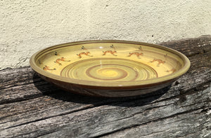 Large Pale Green and Cream Platter with Hares