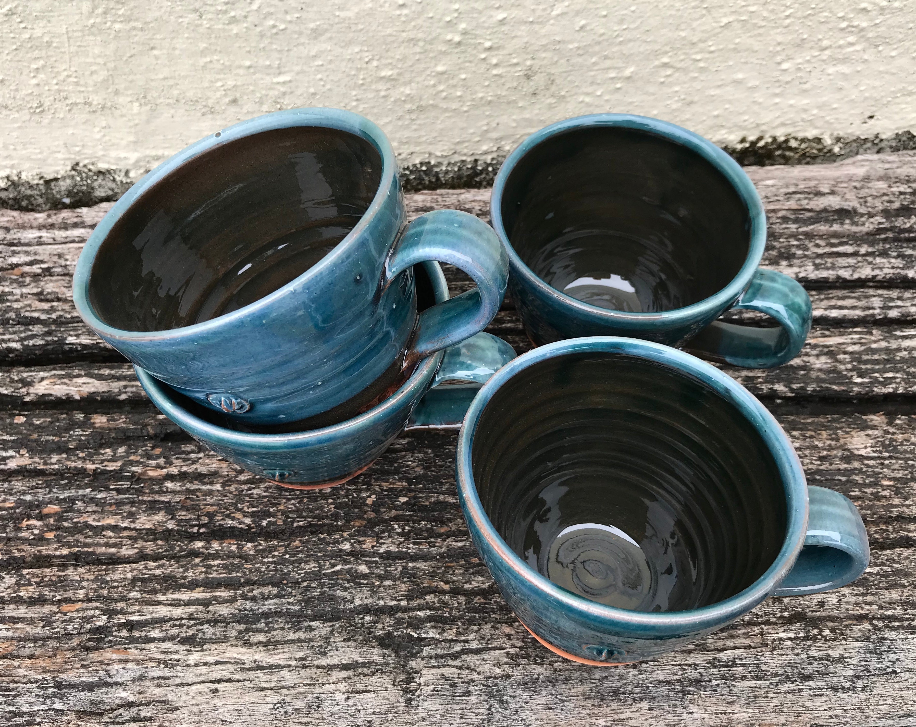Blue Glaze Mug with Tulip Stamp