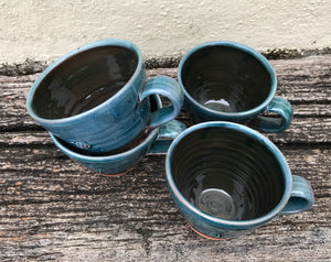 Blue Glaze Mug with Tulip Stamp