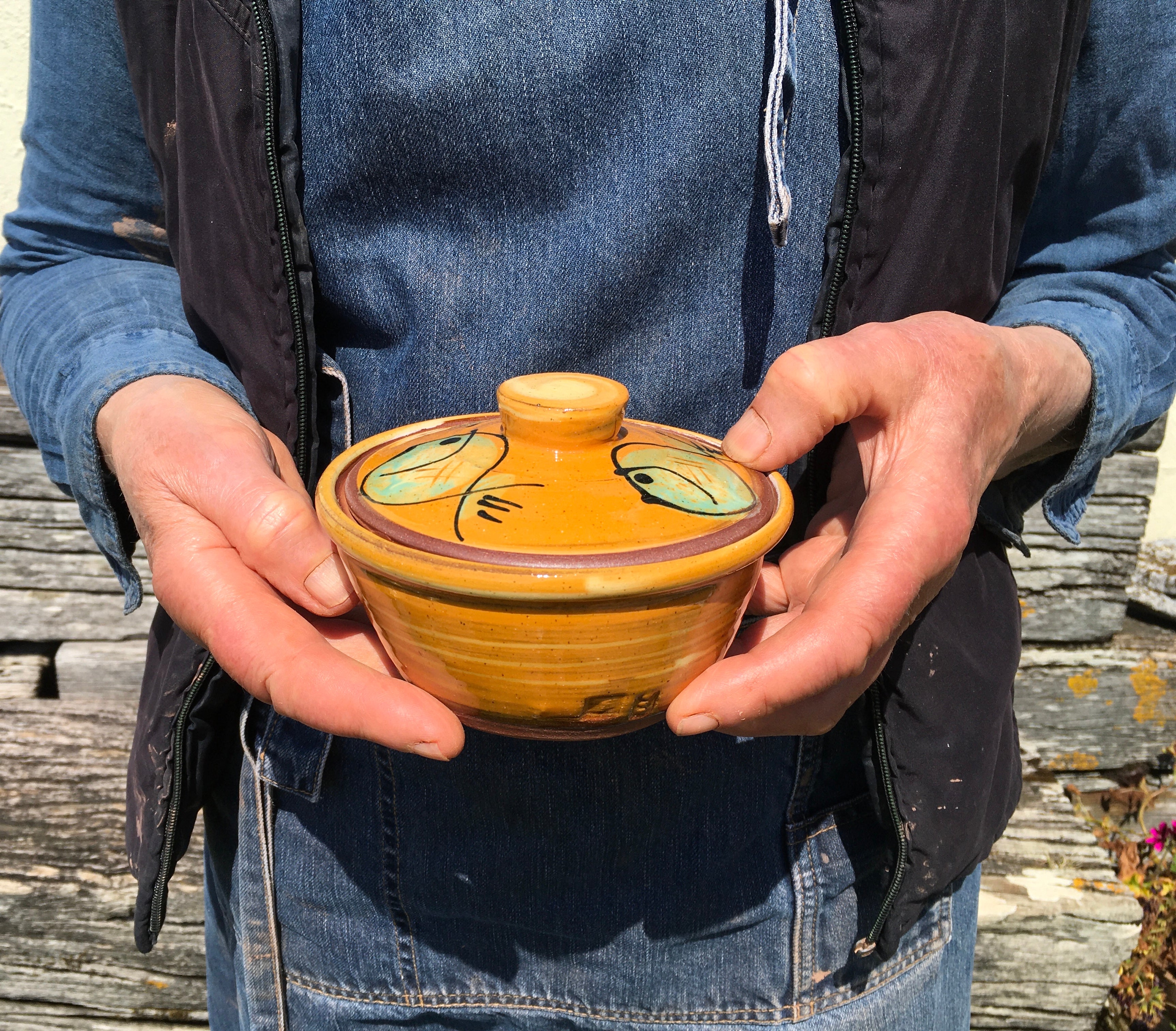 Orange Fat Fish Lidded Sugar Pot