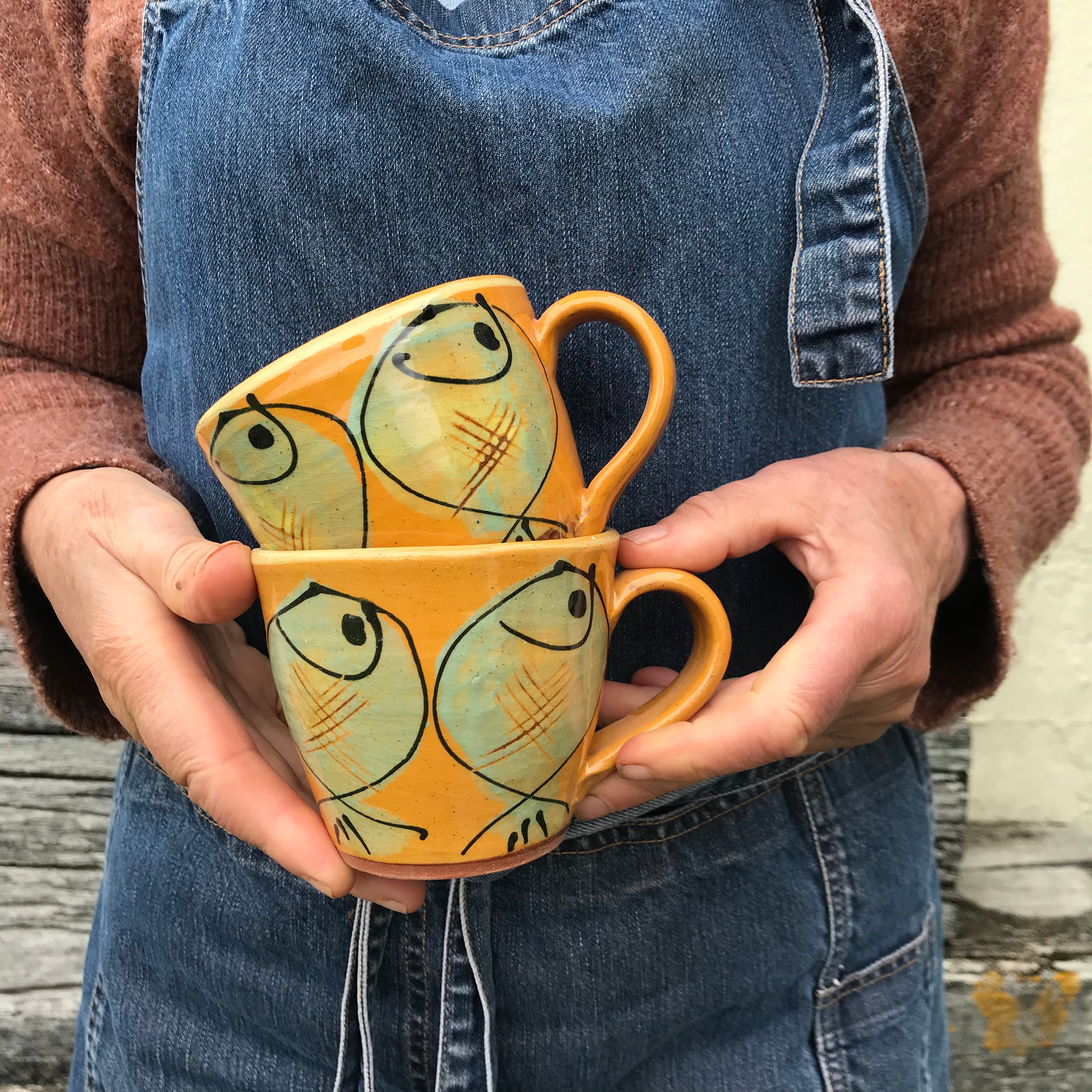 Orange Mug with Fat Fish
