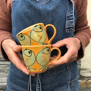Orange Mug with Fat Fish