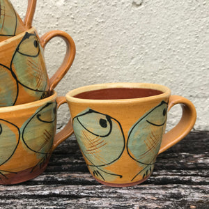 Orange Mug with Fat Fish