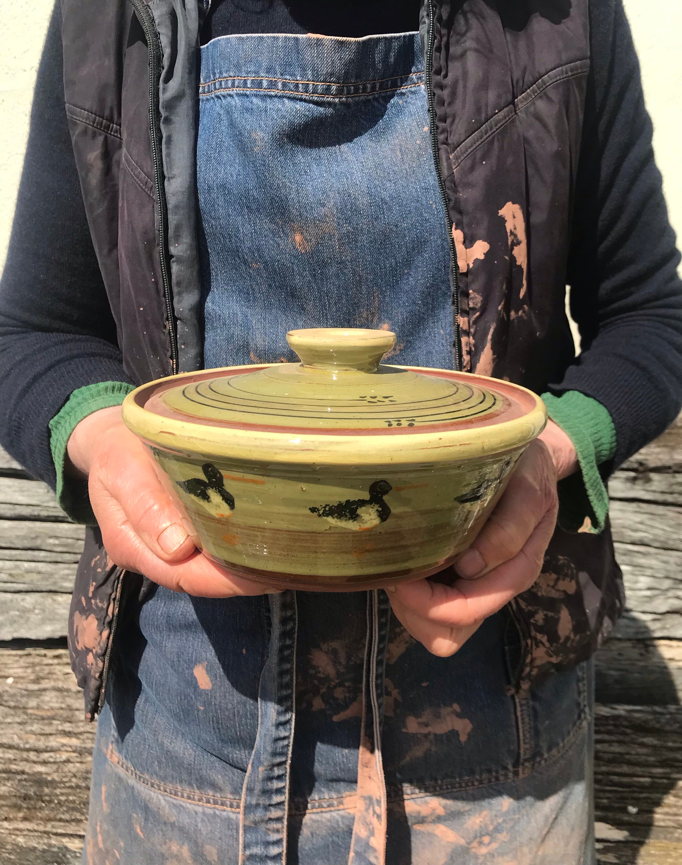 Pale Green Casserole Dish with Oystercatchers