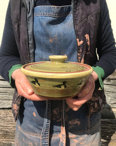 Pale Green Casserole Dish with Oystercatchers