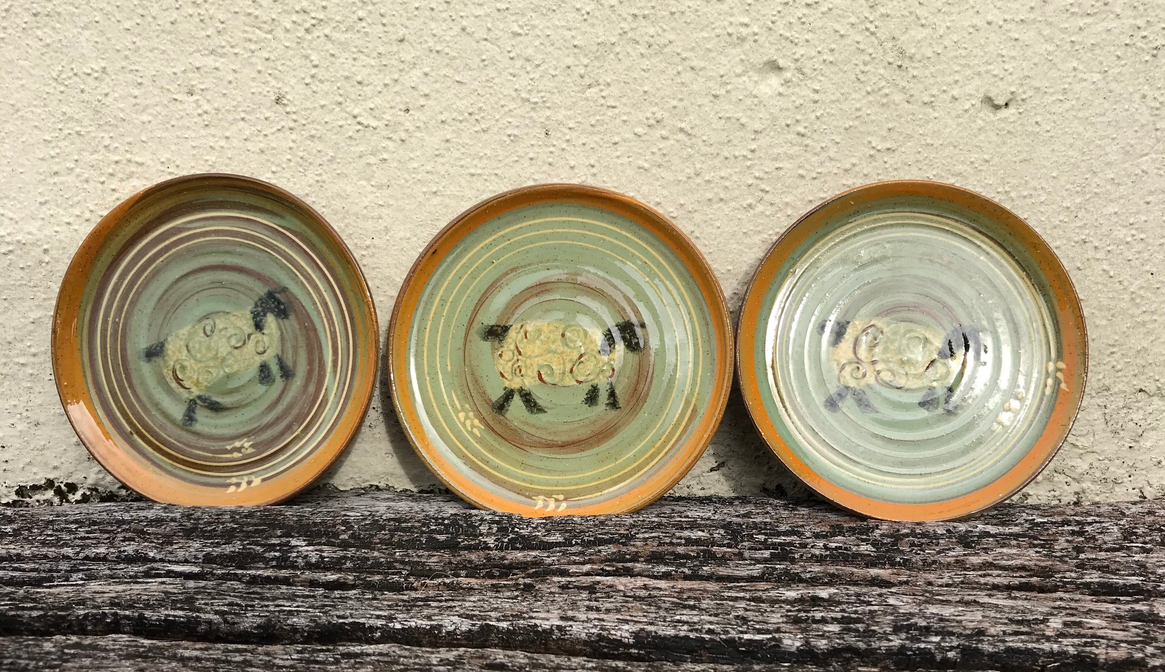 Orange and Turquoise Side plate with Sheep