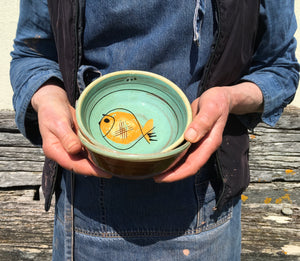 Turquoise Bowl with Fat Fish