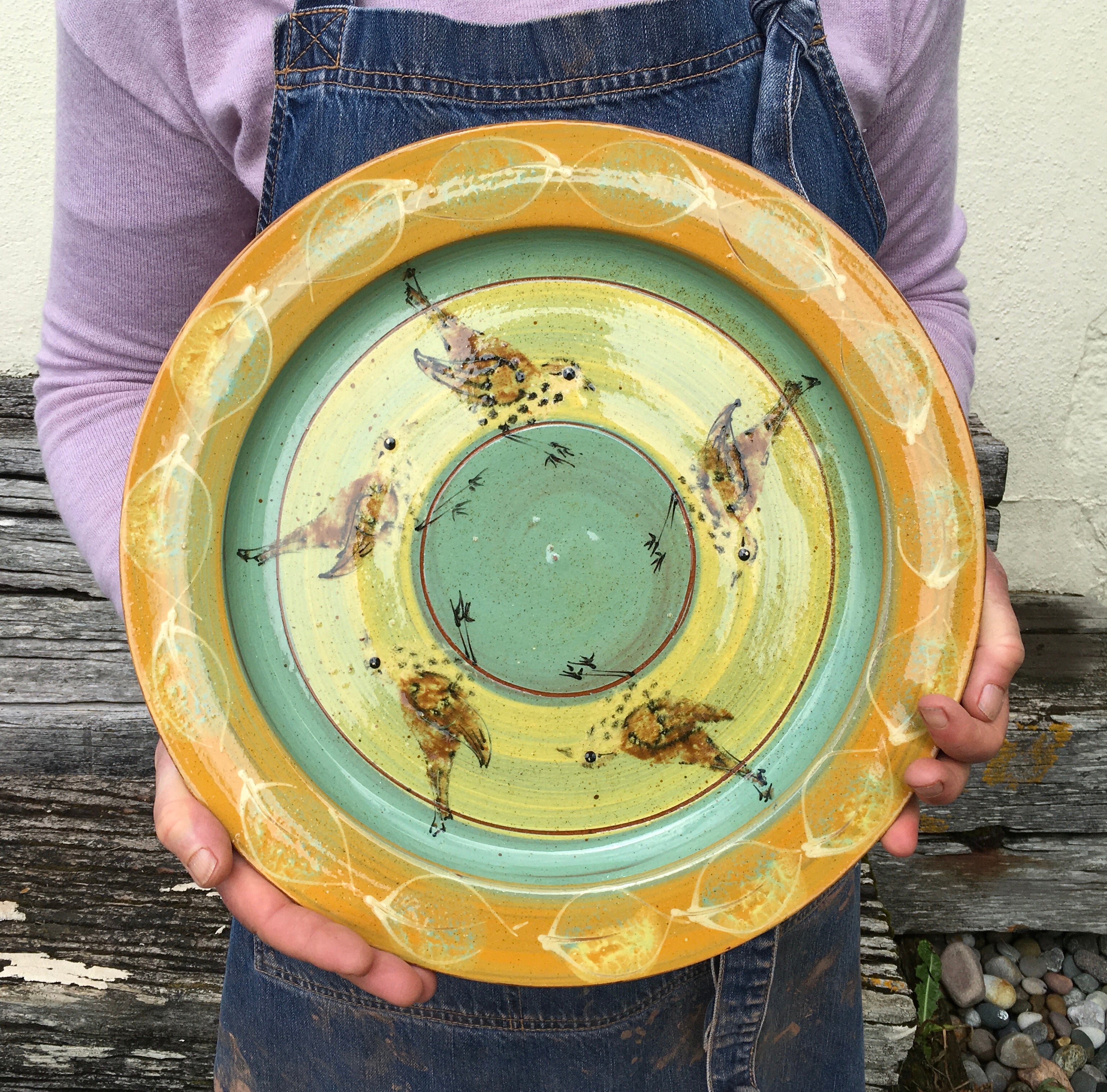 Song Thrush Platter with Yellow Leaves