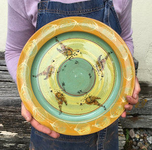 Song Thrush Platter with Yellow Leaves