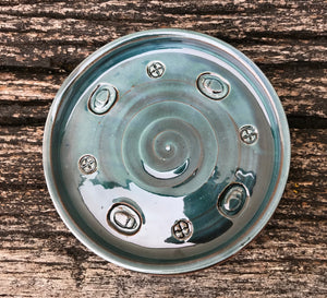 Blue Glaze Dish with Dung Beetle Stamp