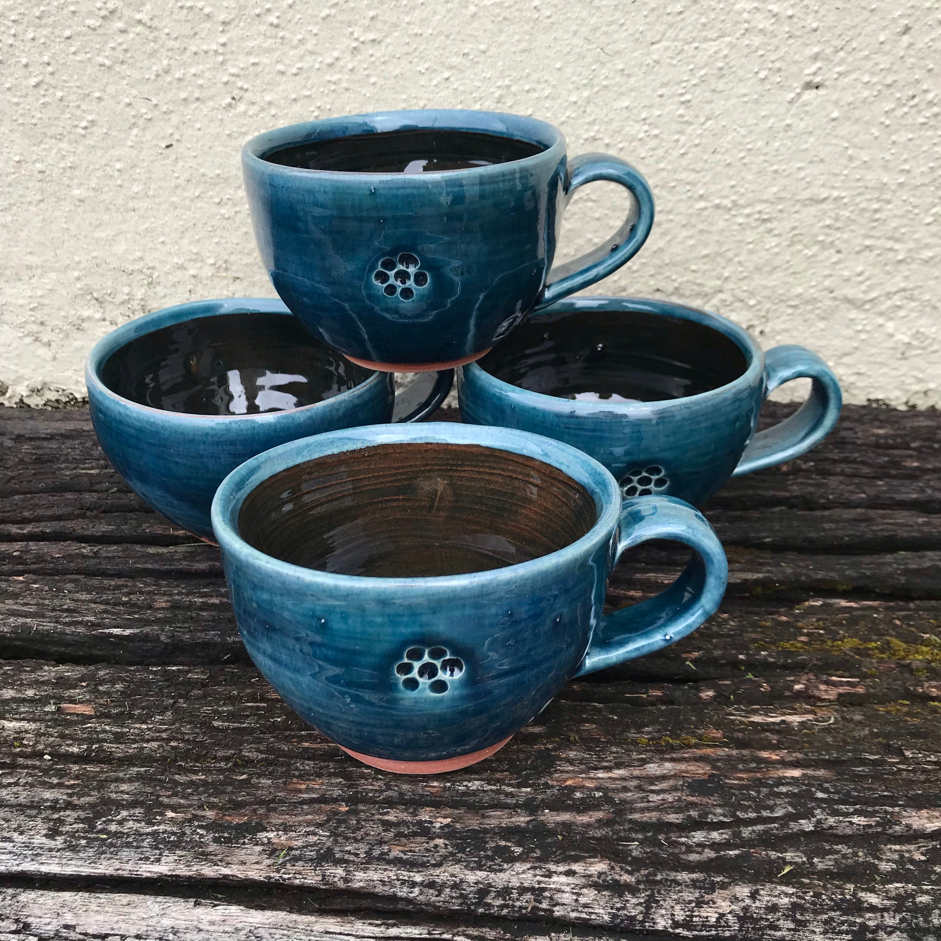 Blue Glaze Cup with Blackberry Stamp