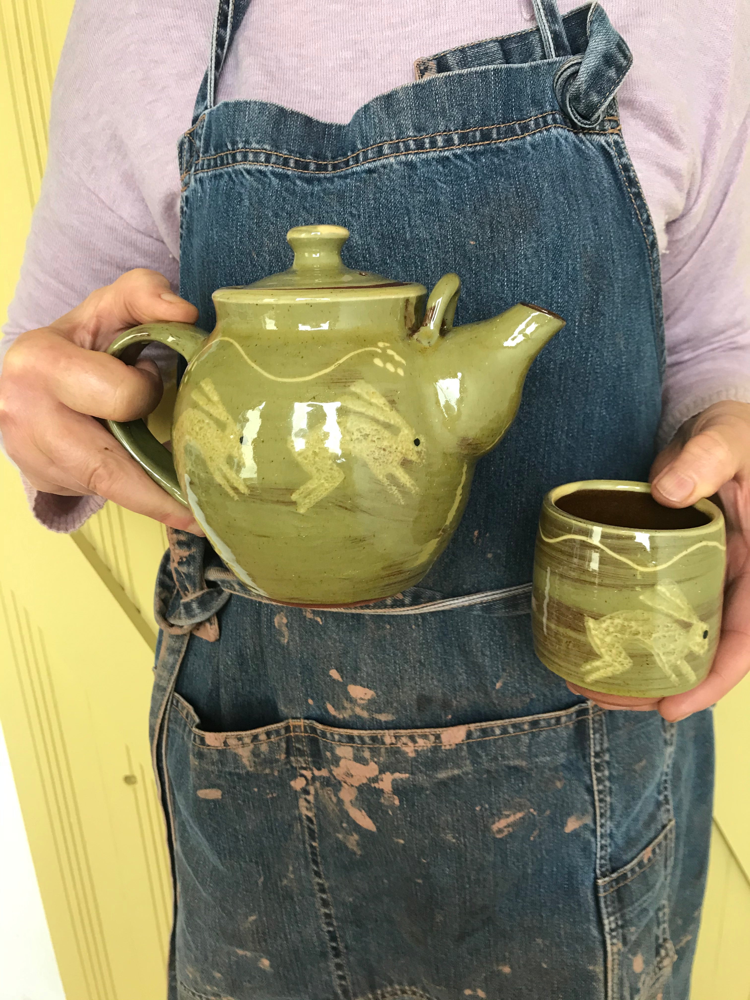 Pale Green Hare Teapot and Beakers