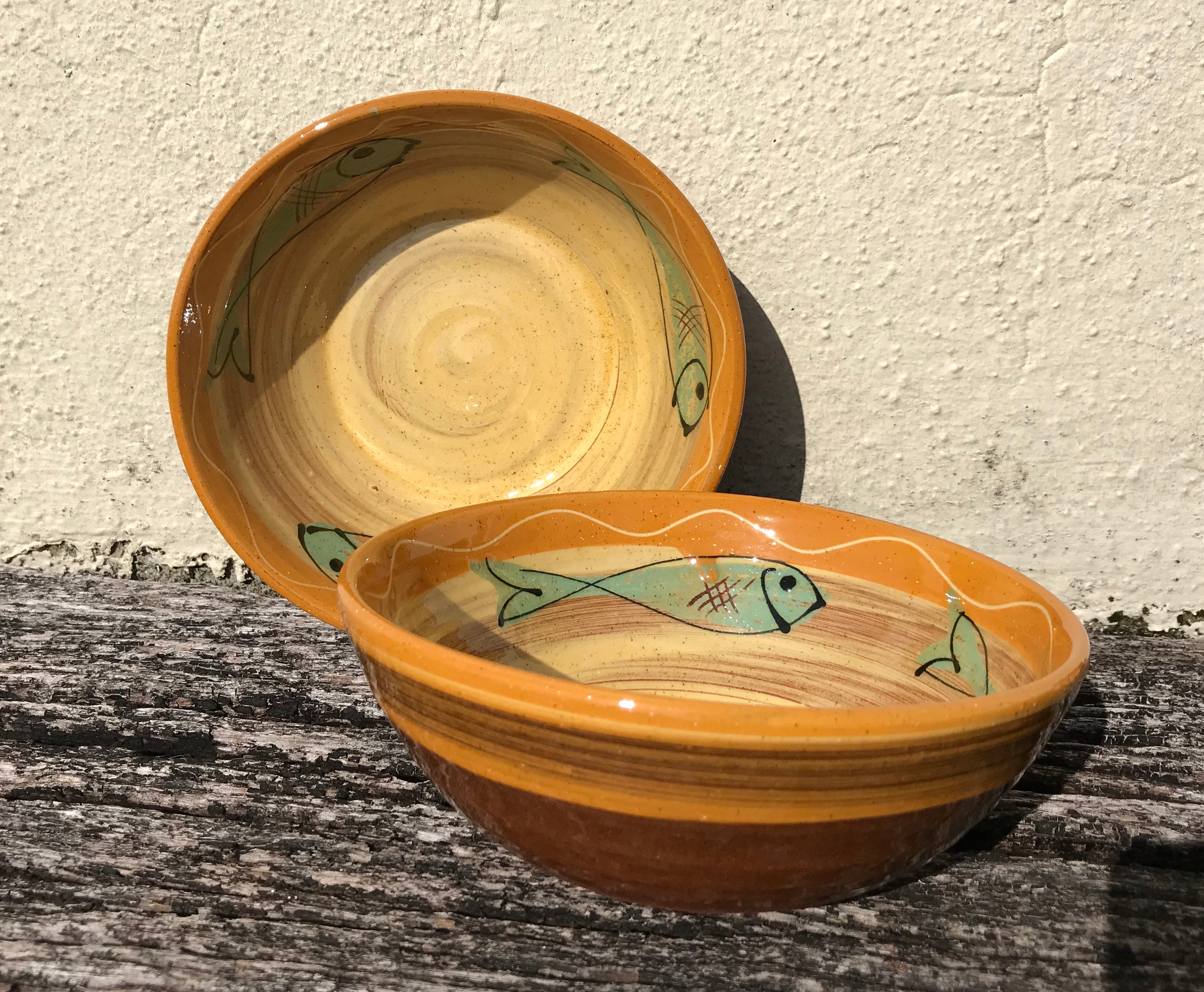 Cream and Orange Fish Bowl