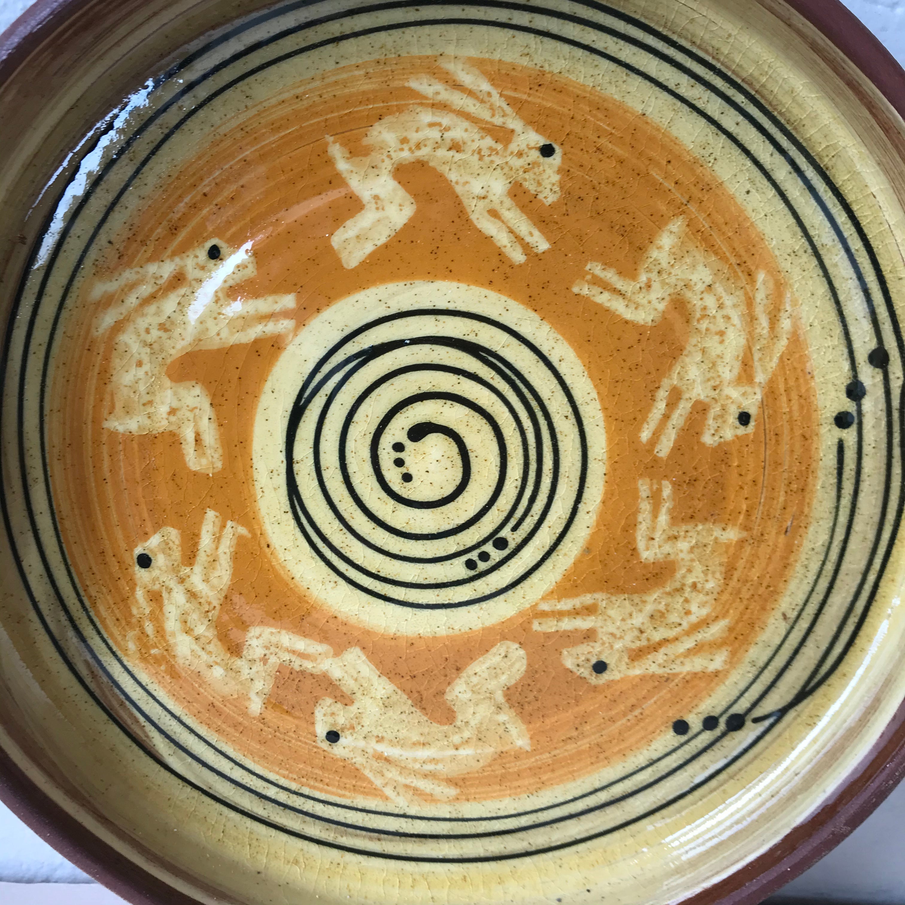 Cream and Orange Hare Plate with Handles