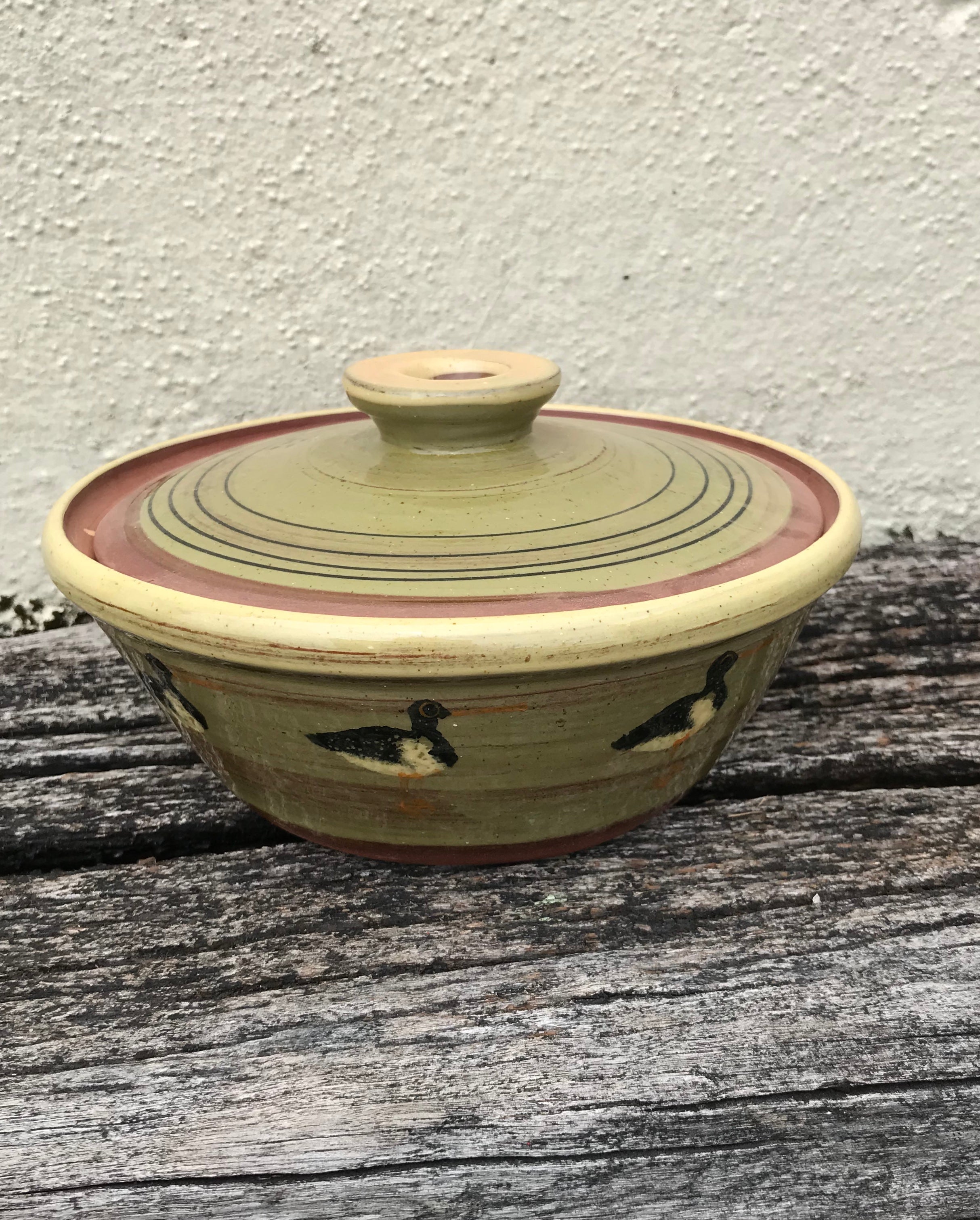 Pale Green Casserole Dish with Oystercatchers