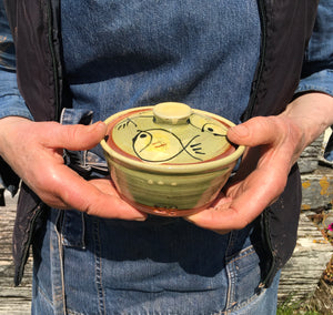 Pale Green Fat Fish Lidded Sugar Pot