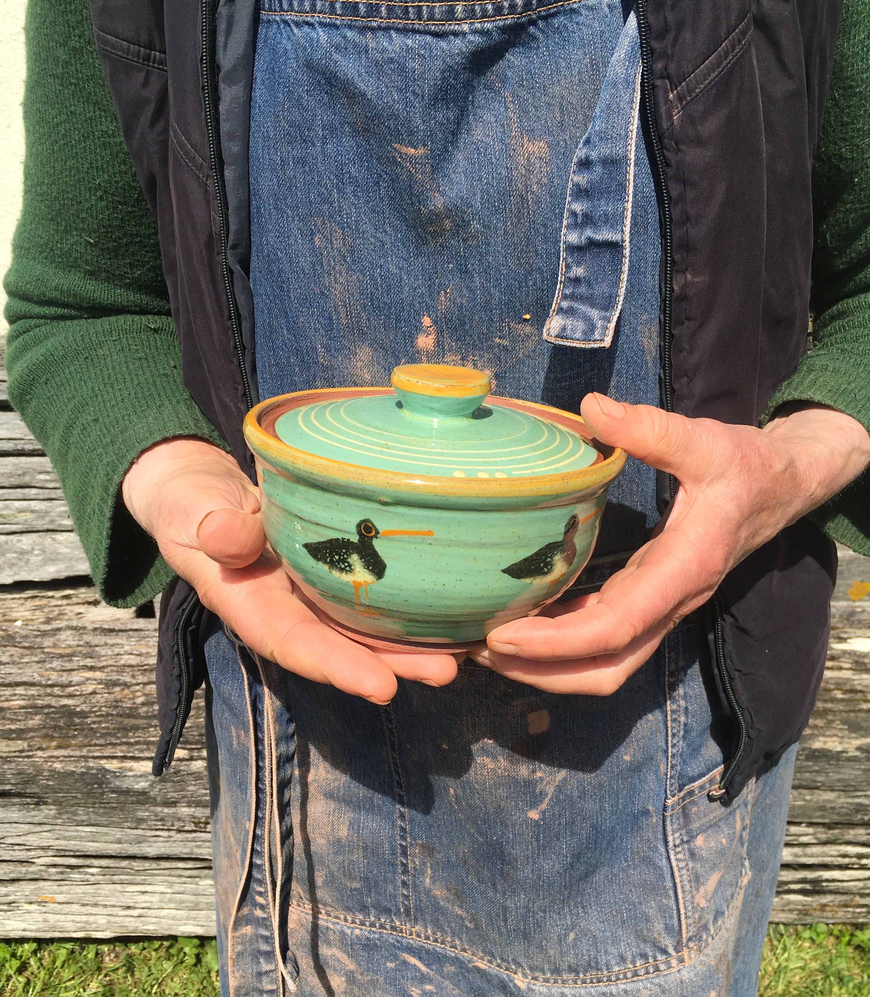 Turquoise Oystercatcher Lidded Pot