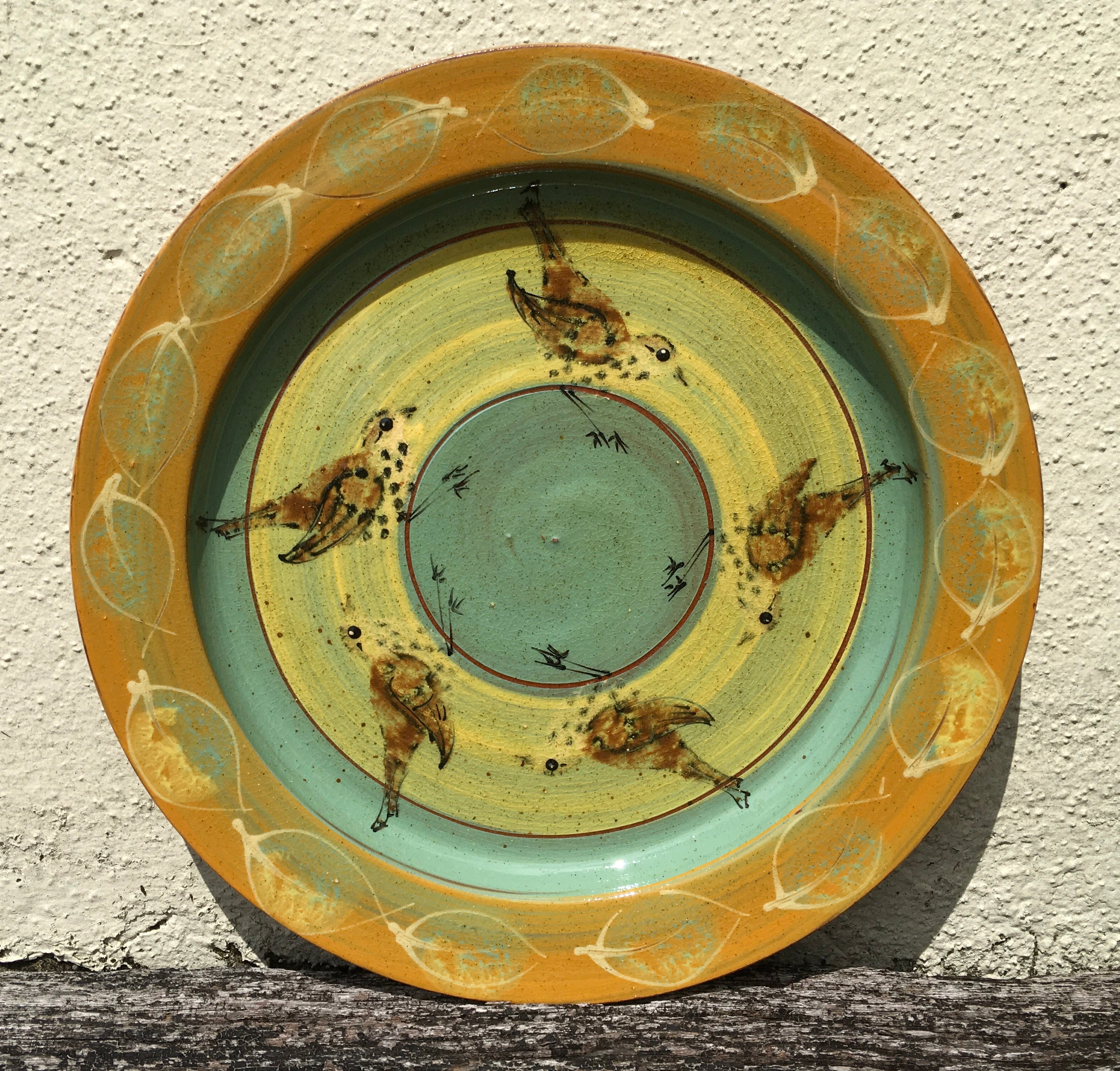 Song Thrush Platter with Yellow Leaves