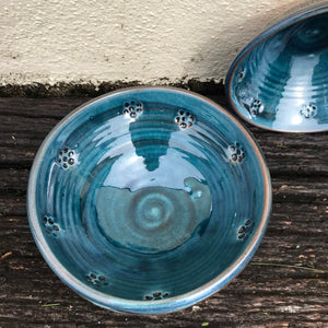 Blue Glaze Bowl with Blackberry Stamp