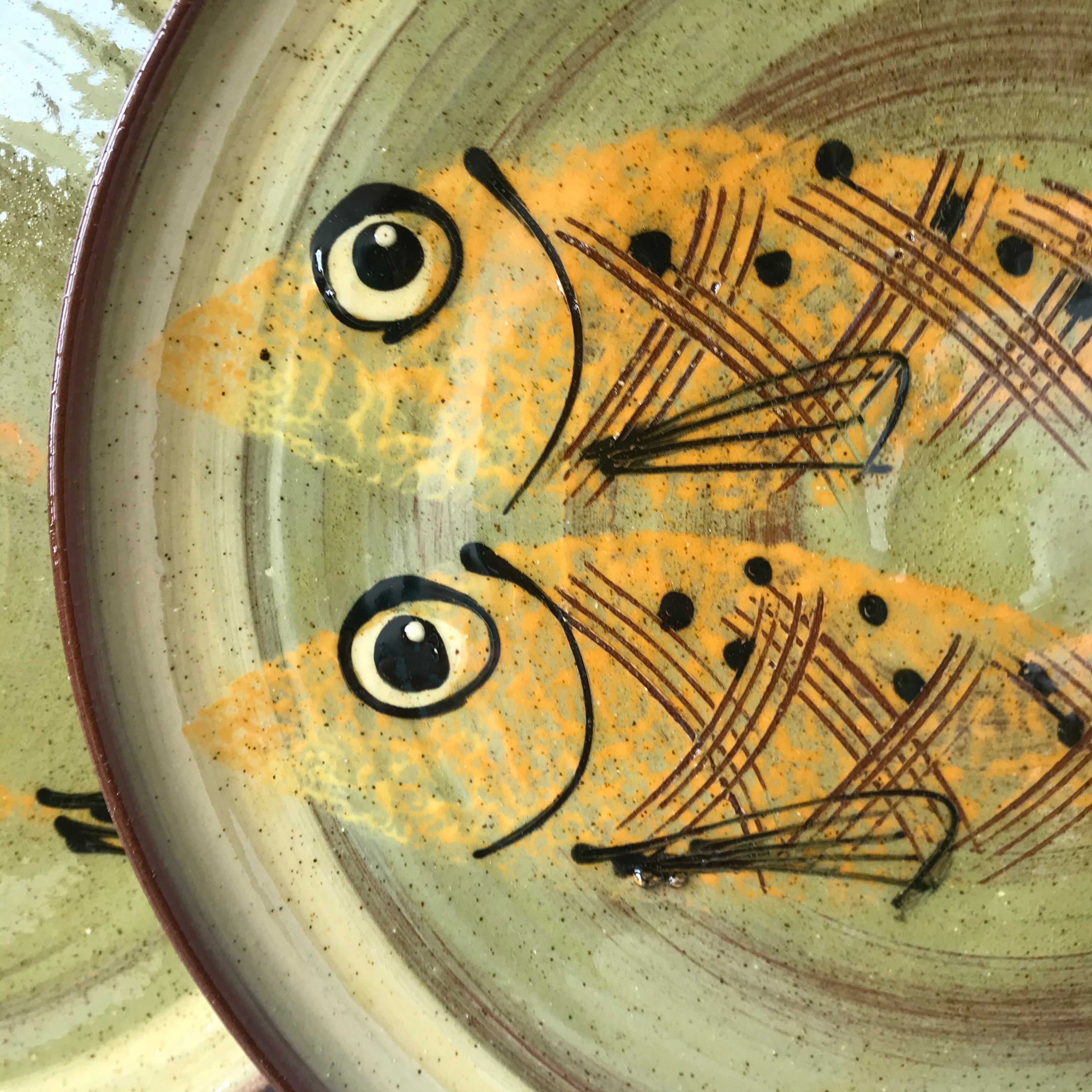Pale Green and Cream Googley Eyed Fish Plate