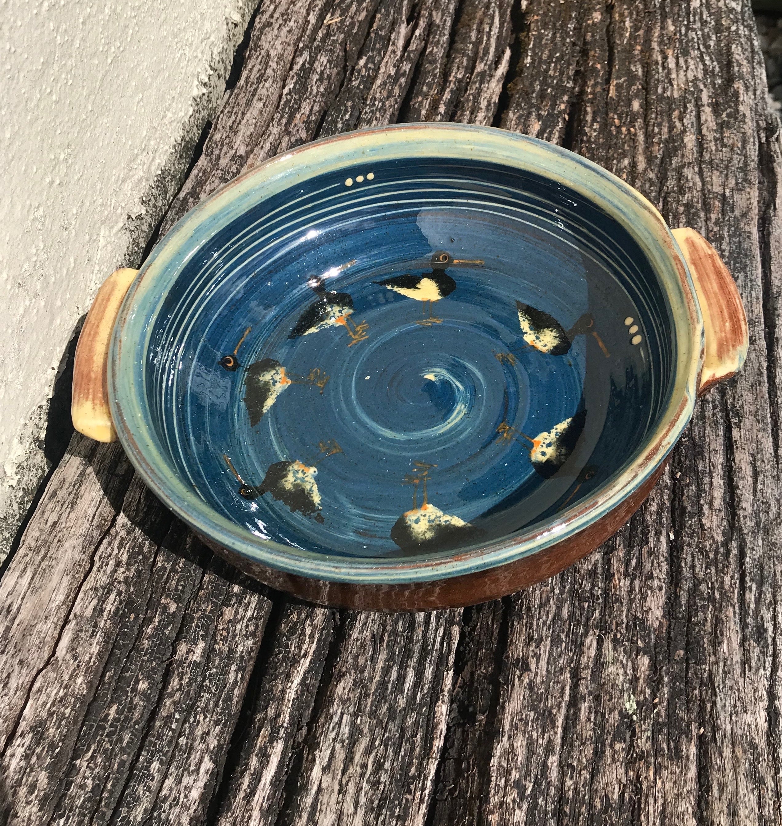 Dark Blue Oystercatcher Dish with Handles