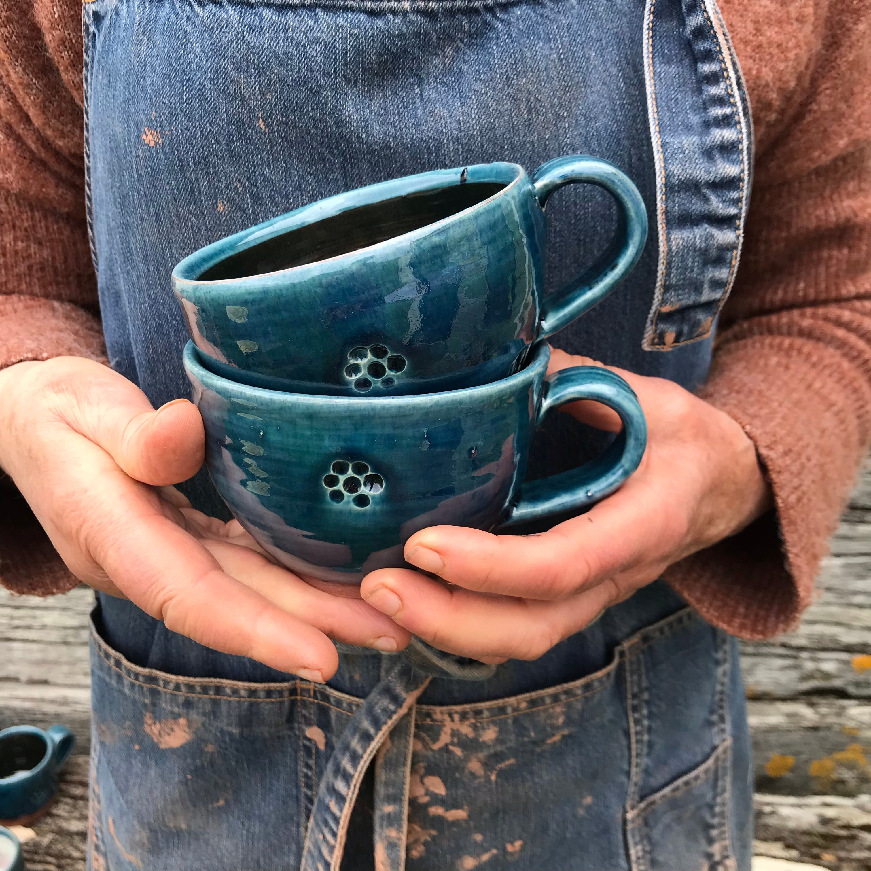Blue Glaze Cup with Blackberry Stamp