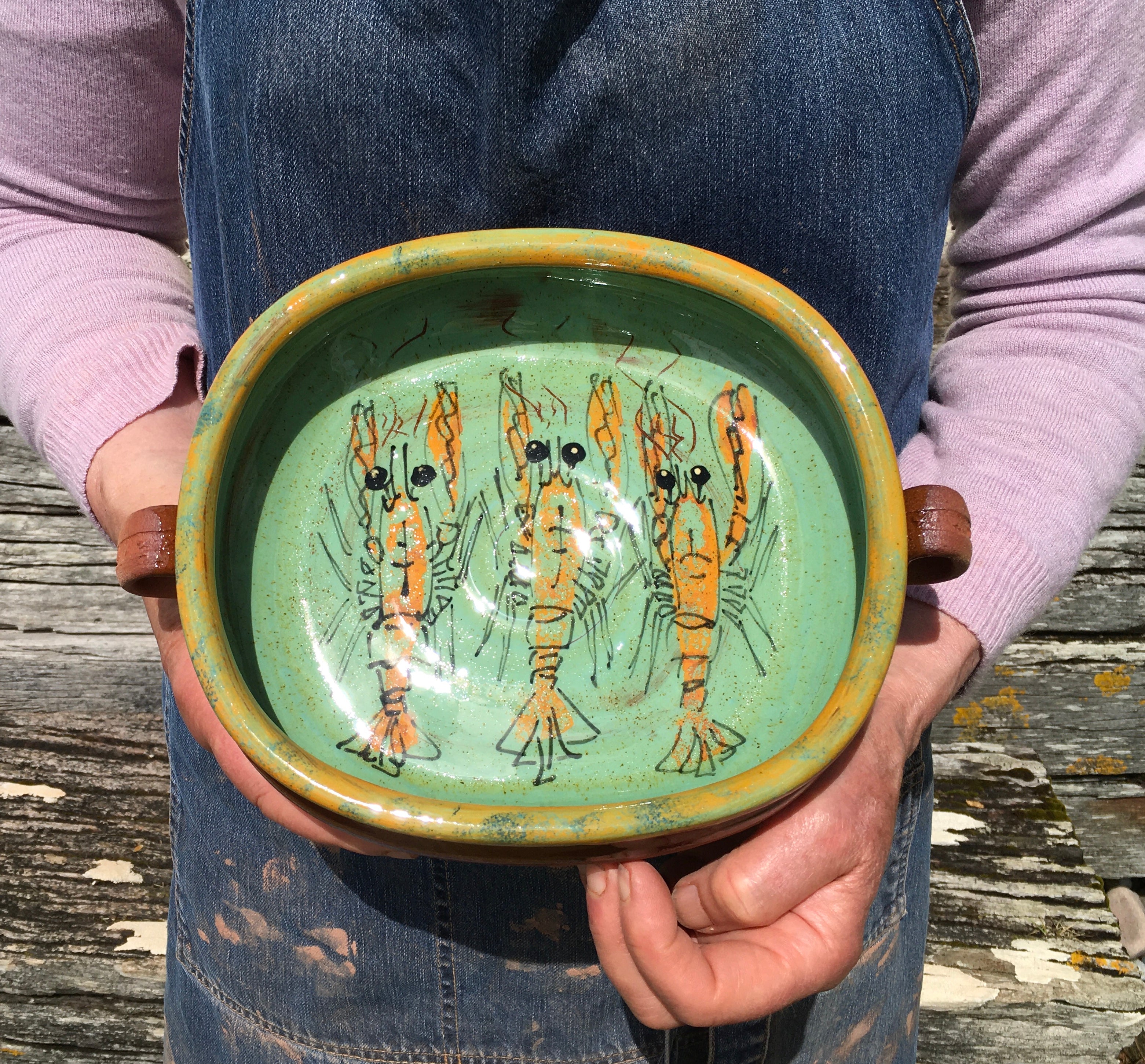 Rectangular langoustine Bowl with Handles