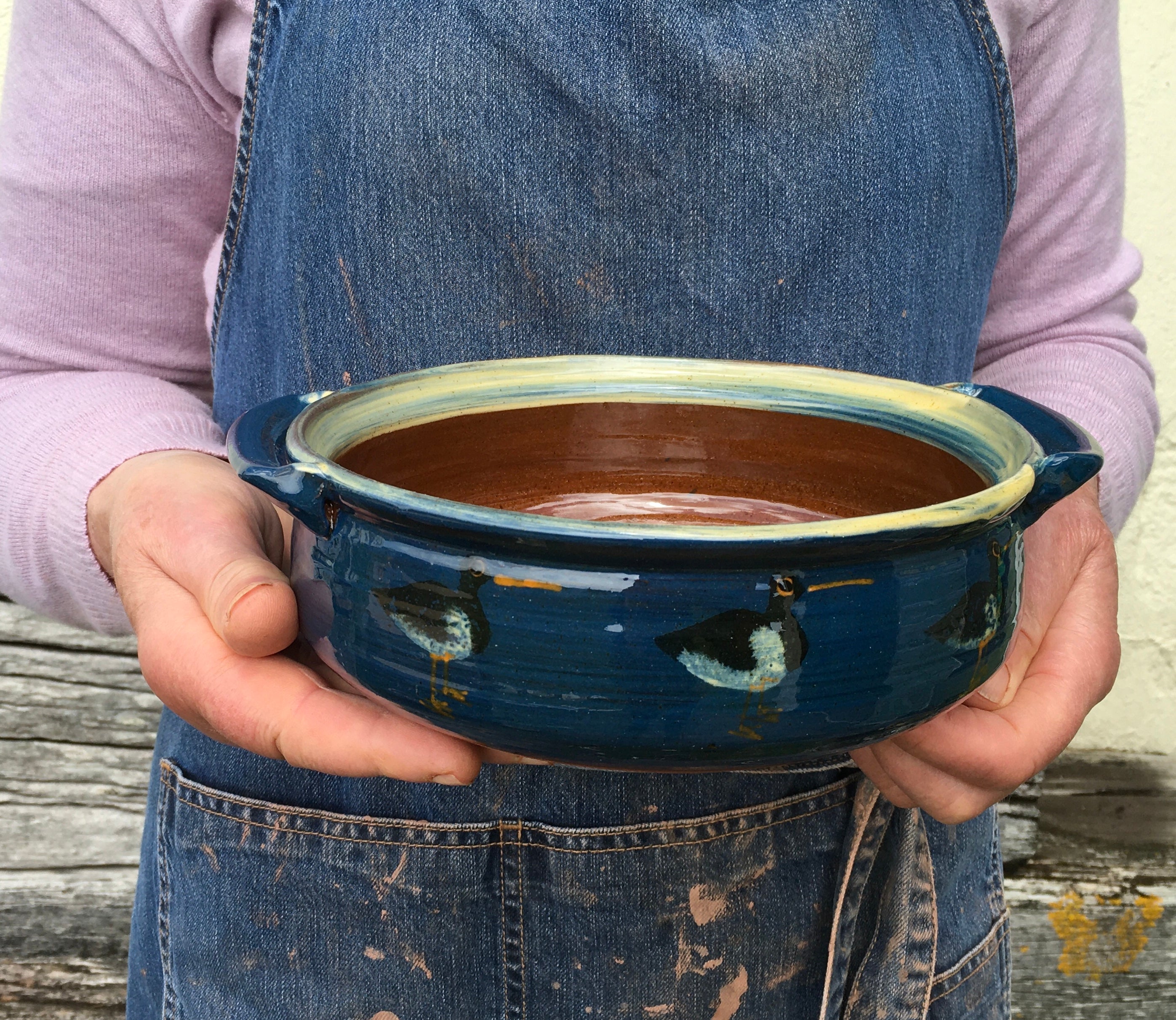 Dark Blue Oystercatcher Dish with Handles