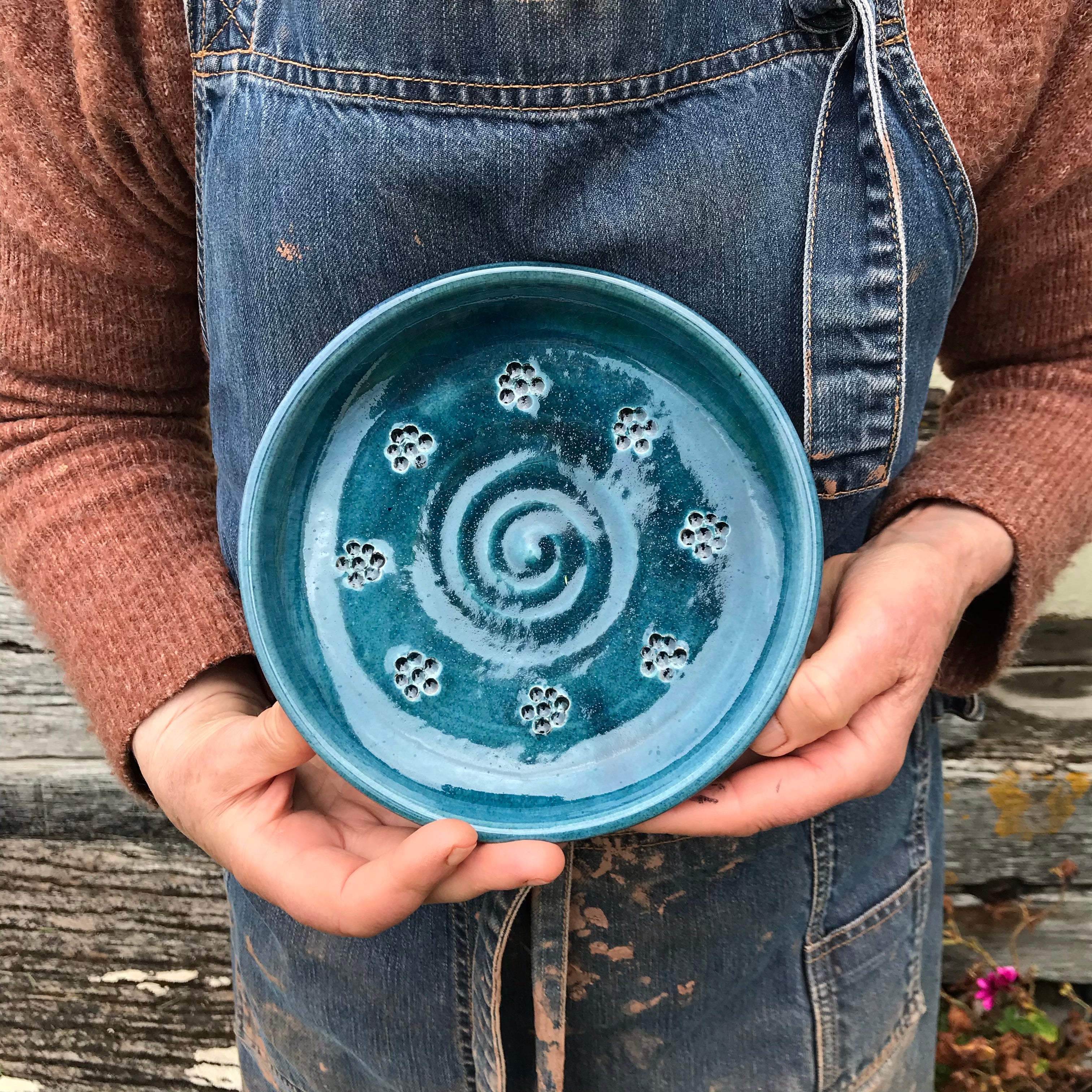 Blue Glaze Side Plate with Blackberry Stamp