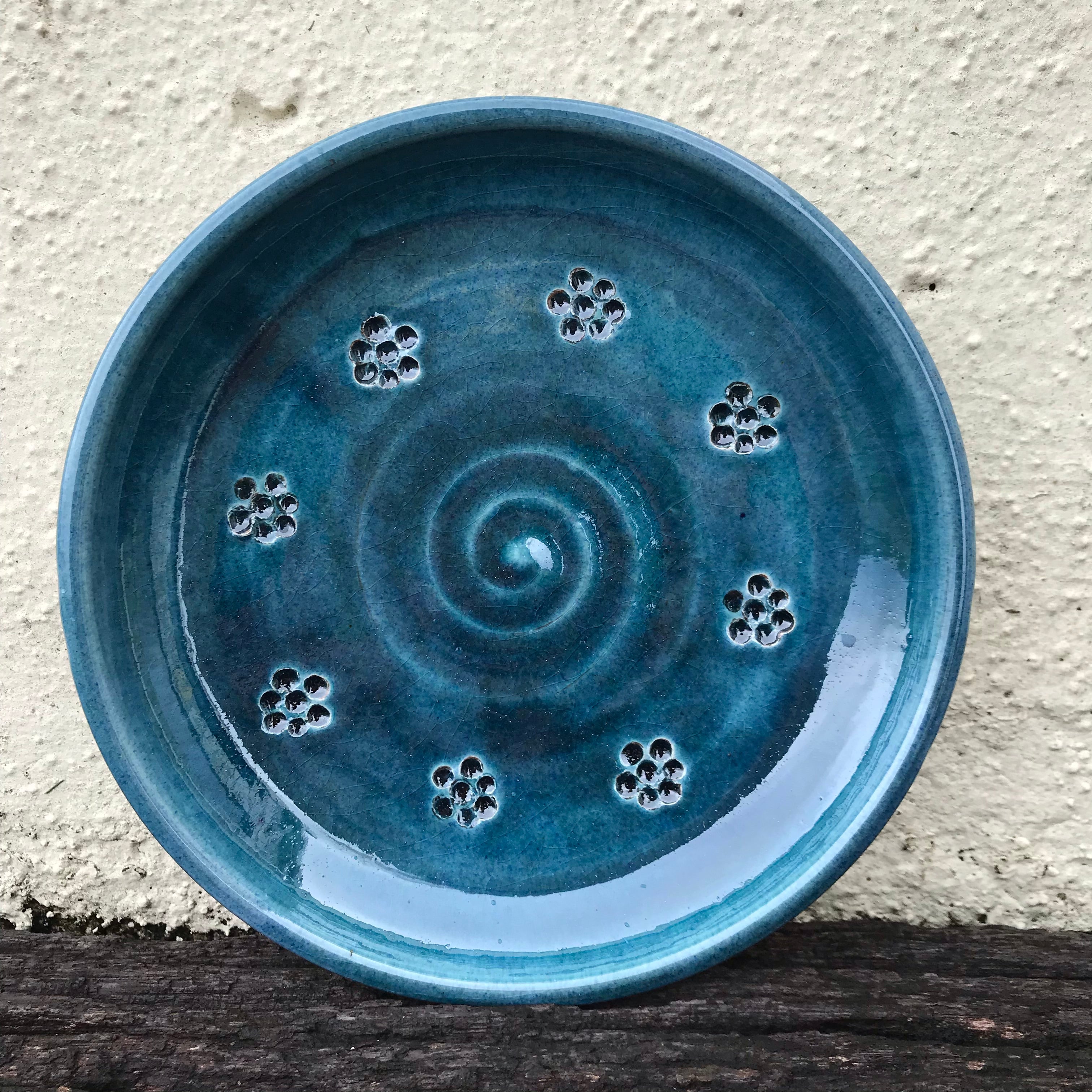Blue Glaze Side Plate with Blackberry Stamp