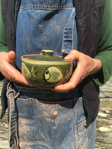 Dark Green Fat Fish Lidded Pot