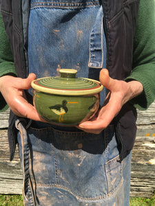 Dark Green Oystercatcher Lidded Pot