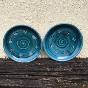 Blue Glaze Side Plate with Blackberry Stamp