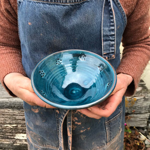 Blue Glaze Bowl with Blackberry Stamp