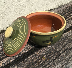 Dark Green Oystercatcher Lidded Pot