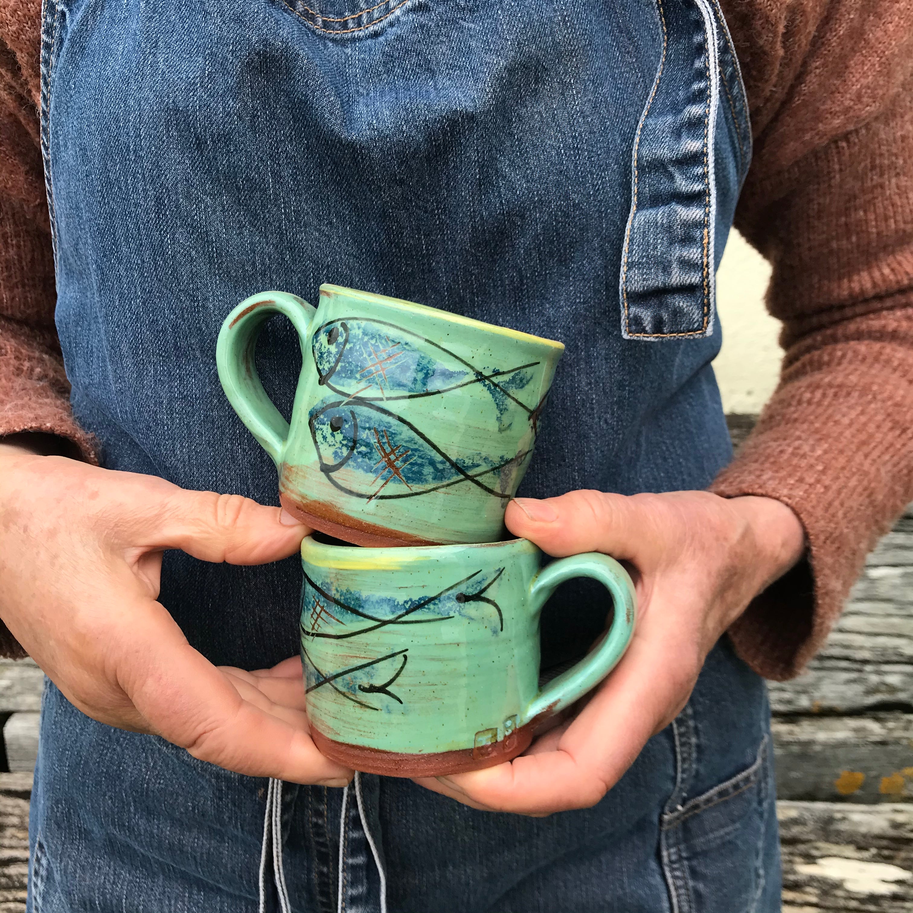 Turquoise Mug with Skinny Fish