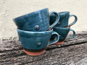 Blue Glaze Mug with Tulip Stamp