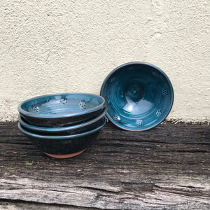 Blue Glaze Bowl with Blackberry Stamp
