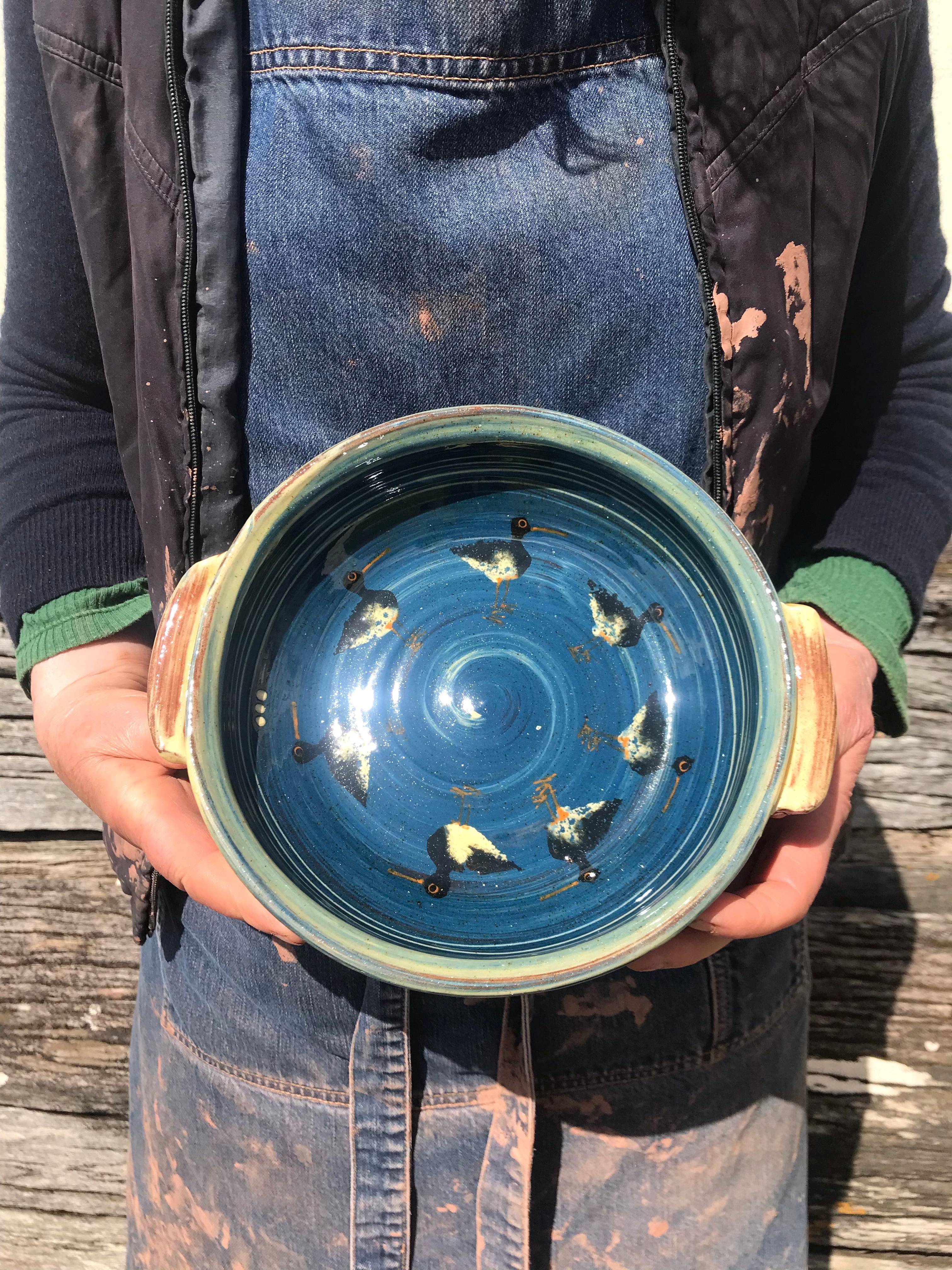 Dark Blue Oystercatcher Dish with Handles