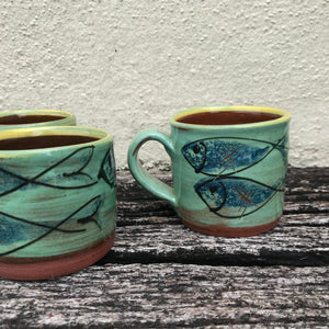 Turquoise Mug with Skinny Fish