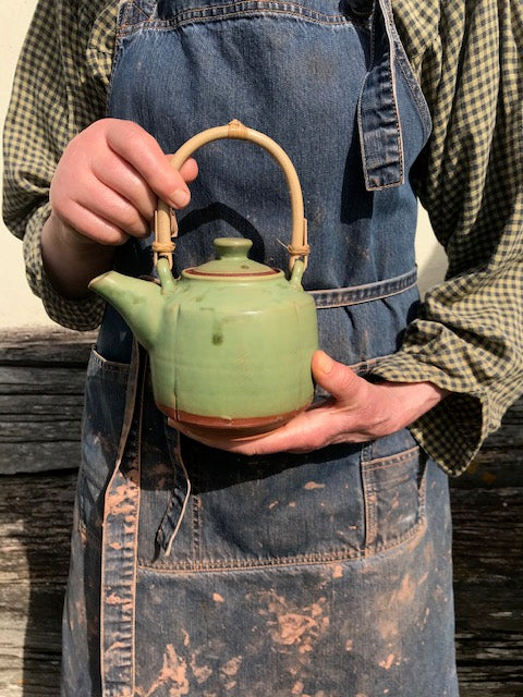 Green Teapot with Bamboo Handle