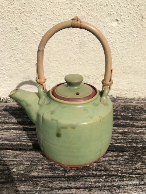 Green Teapot with Bamboo Handle