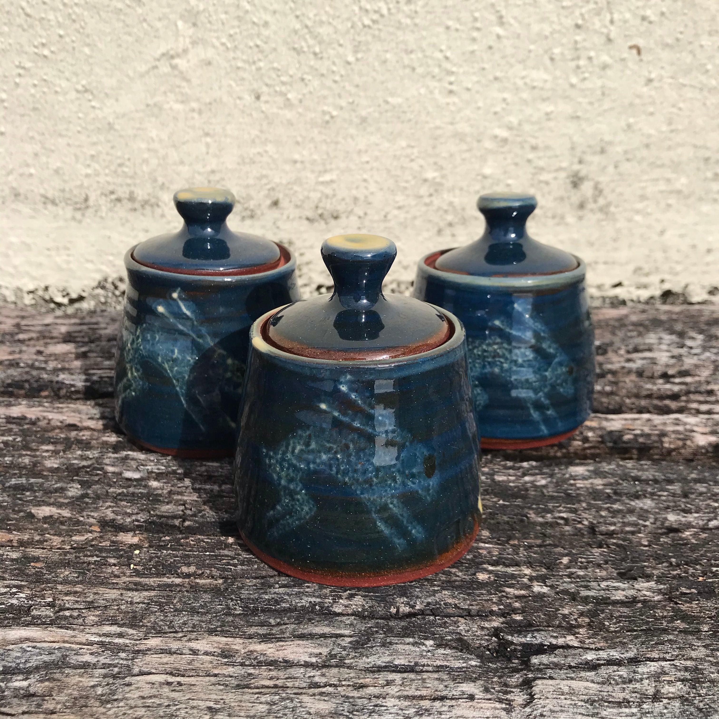 Dark Blue Lidded Pot with Hares