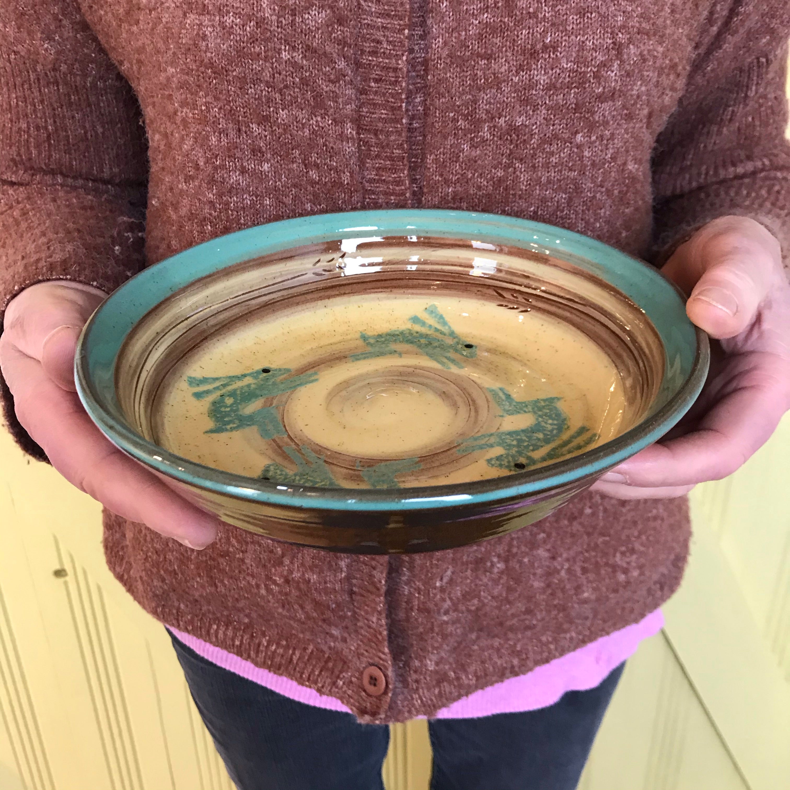 Cream and Turquoise Bowl with Hares