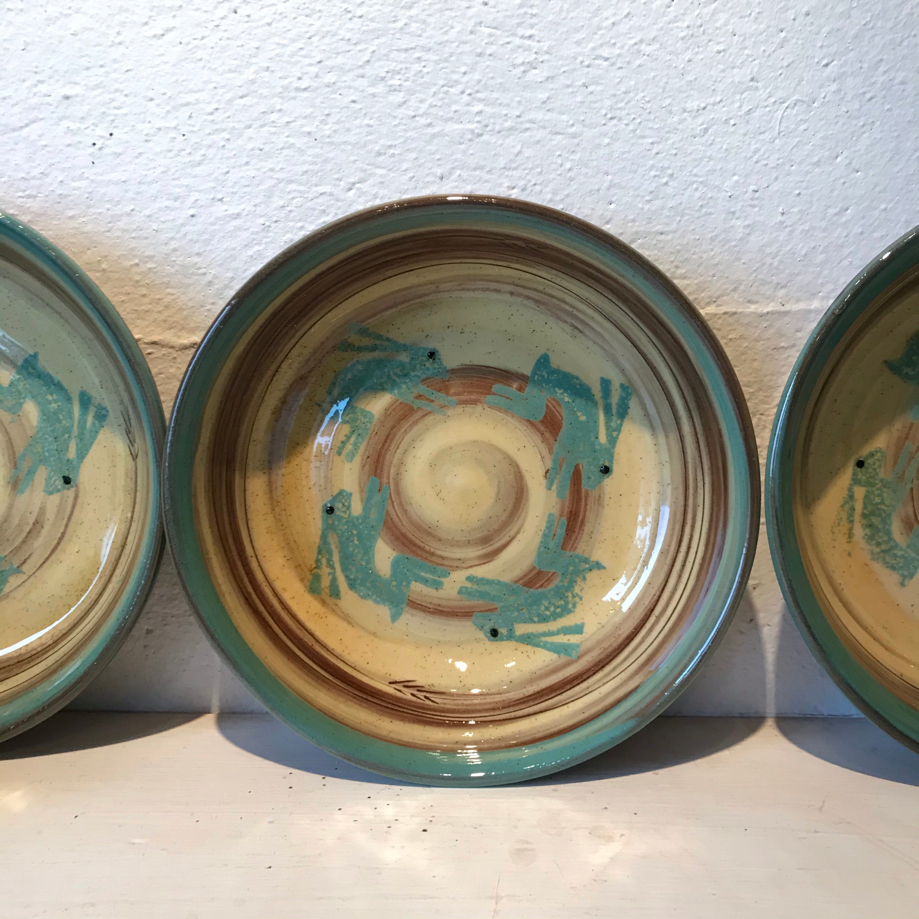 Cream and Turquoise Bowl with Hares