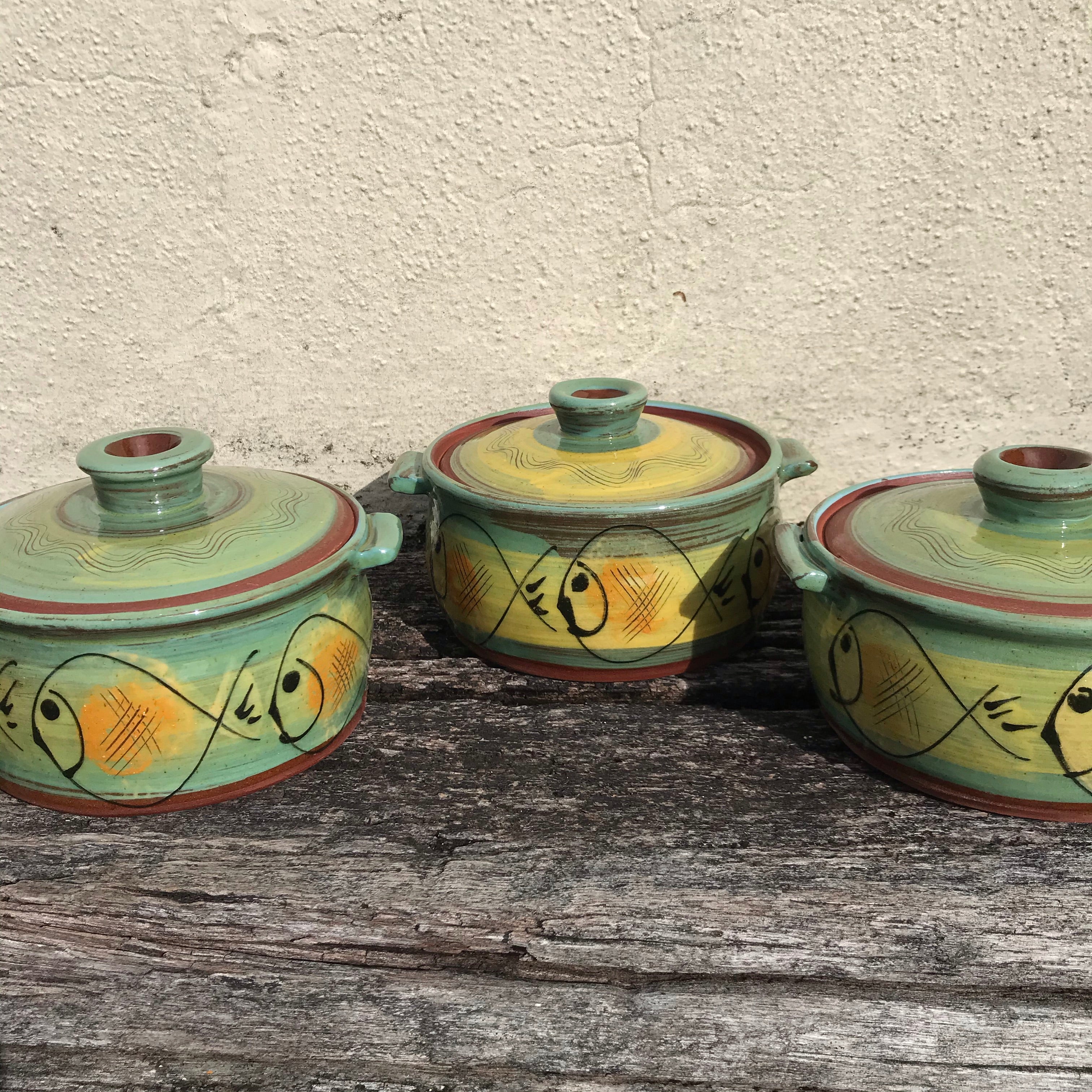 Turquoise Casserole Dish with Fat Fish