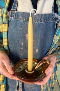 Green Candle Holder with Beeswax Candle