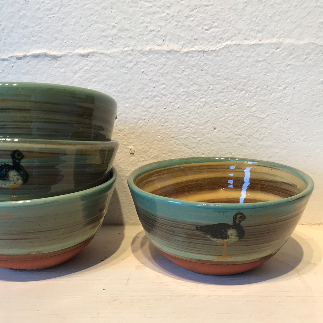 Steely Grey Bowl with Oystercatchers